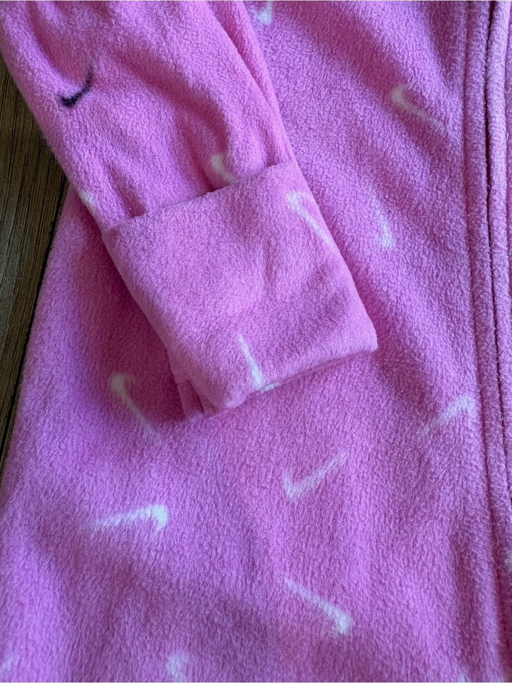 Nike Pink Fleece Footed One-Piece with Swoosh Print